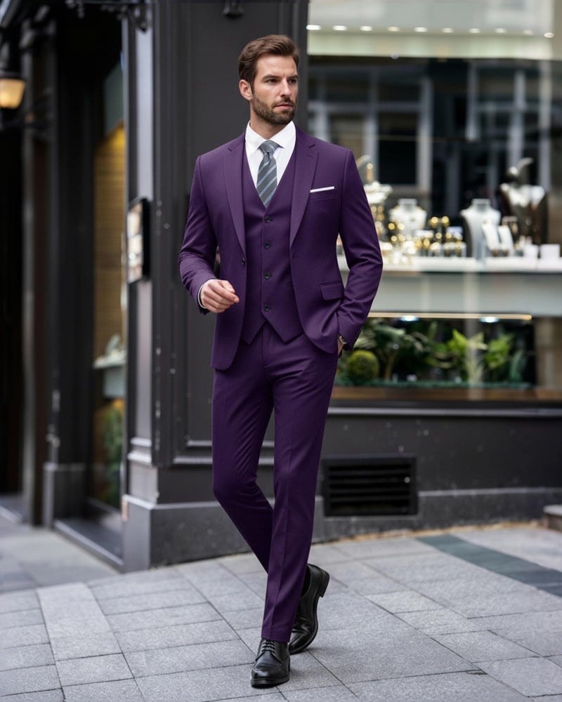 EastSide Men's Slim Fit 3 Pieces , One Button Sets Vest Pants Coat Suit, Deep Purple, XX-Large - Image 3